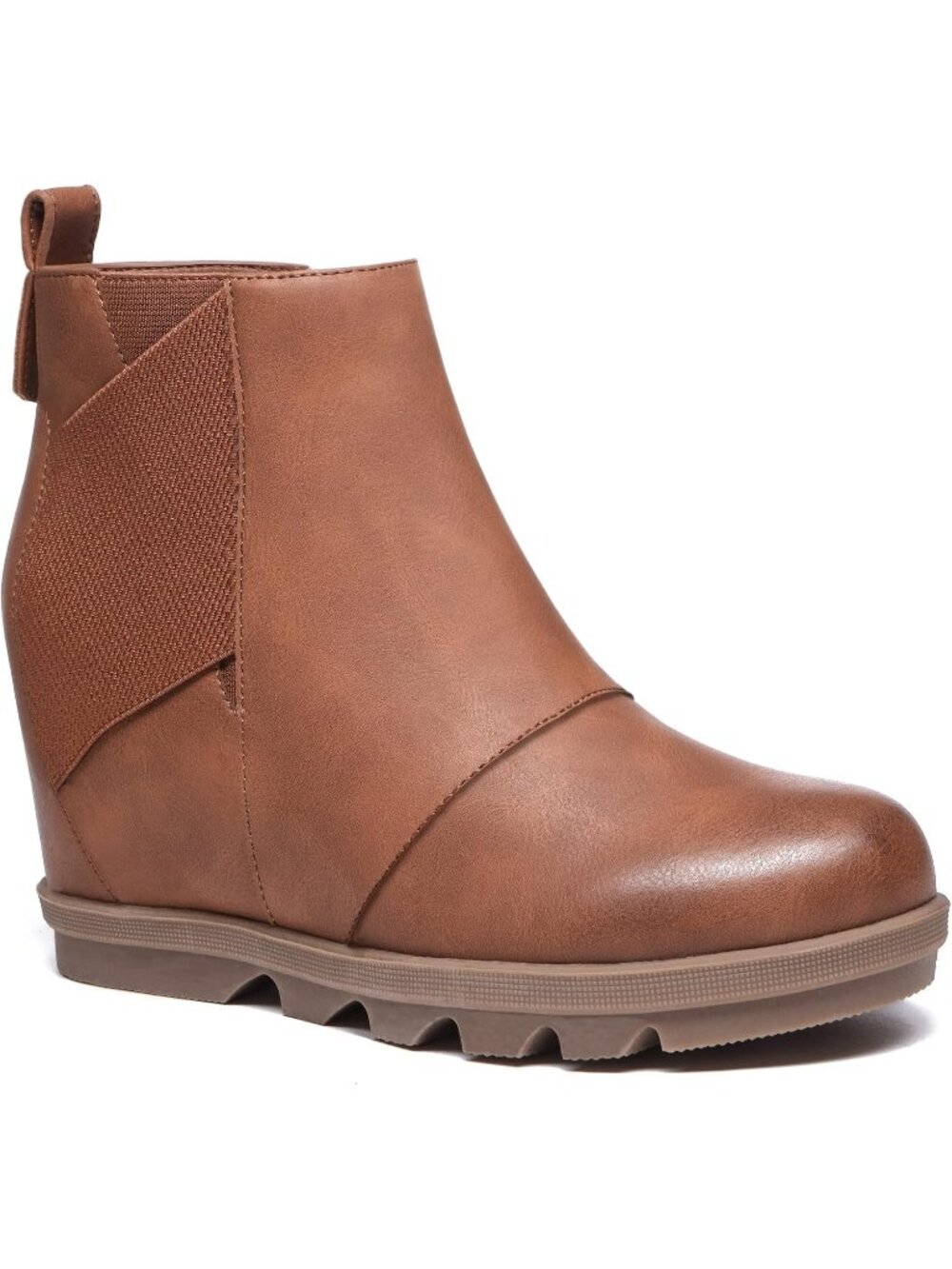 Women's Brown Faux Leather Comfortable Low Hidden Wedge Casual Short Ankle Boots